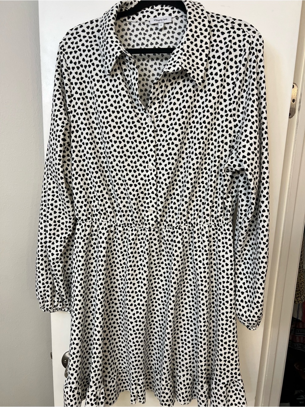 Simply Be White Shirt Dress with Black Heart Print
